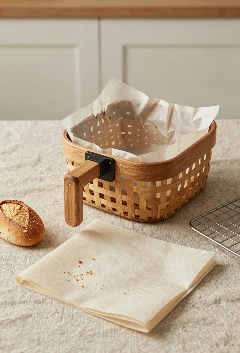 line basket with parchment