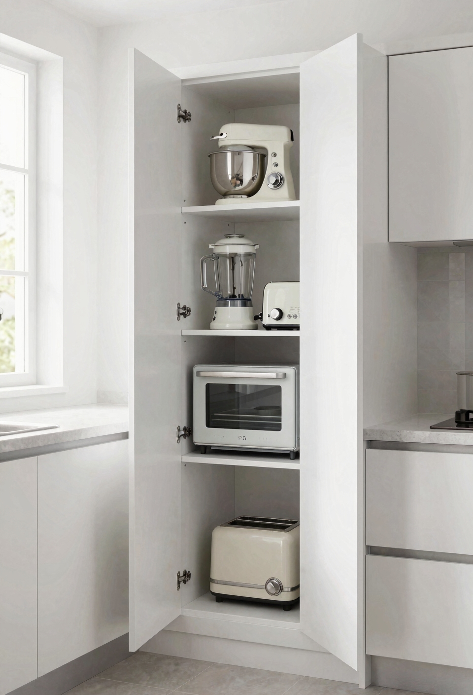 vertical appliance storage behind doors